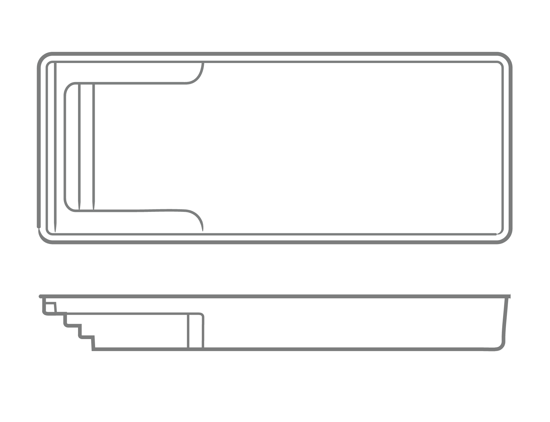 Big Bob one-piece fiberglass pool shell overhead and profile drawing