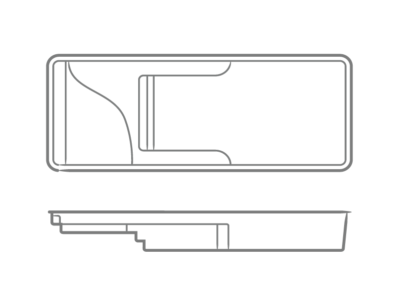 Lil Bob LX one-piece fiberglass pool shell overhead and profile drawing