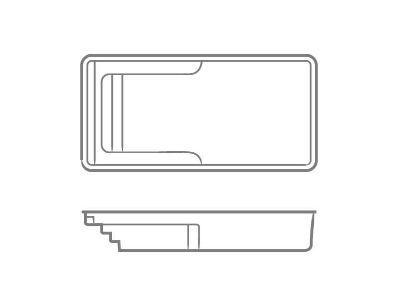 Lil Bob one-piece fiberglass pool shell overhead and profile drawing