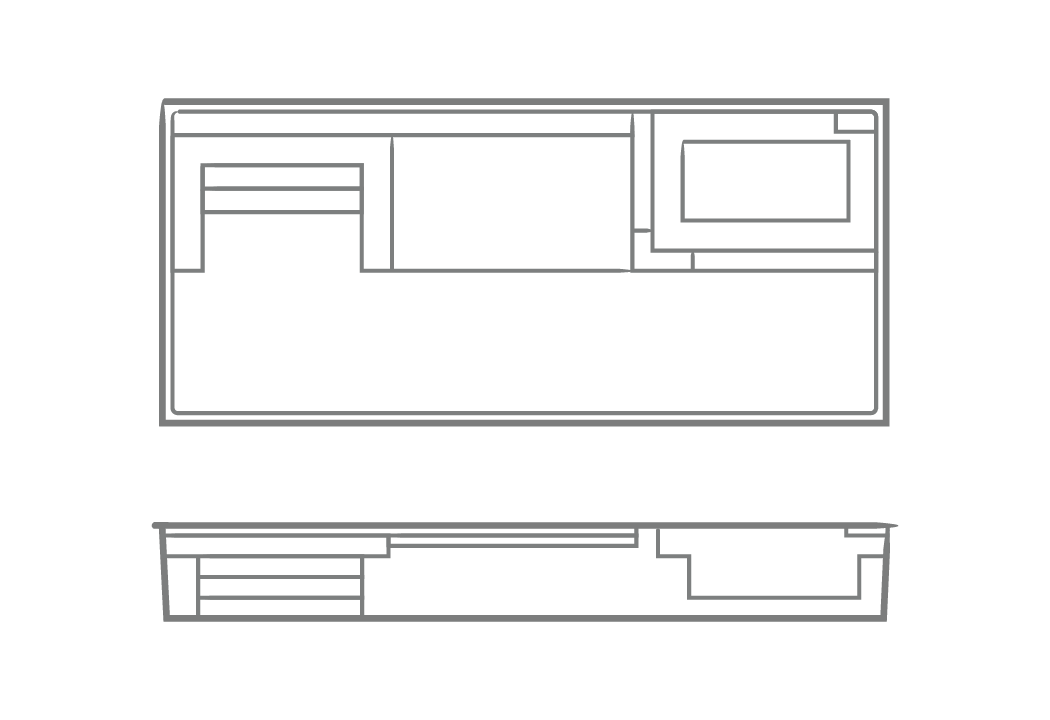 Mack Daddy one-piece fiberglass pool shell overhead and profile drawing