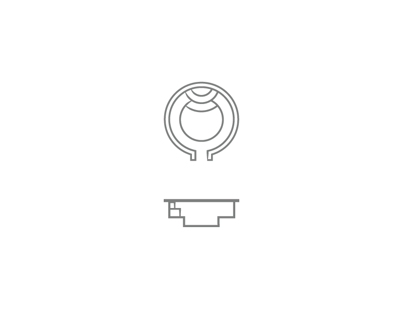 Round Spa with spillover fiberglass shell overhead and profile drawing