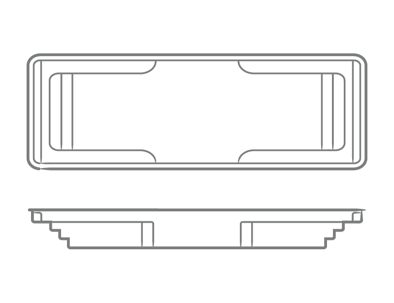 Spirit one-piece fiberglass pool shell overhead and profile drawing