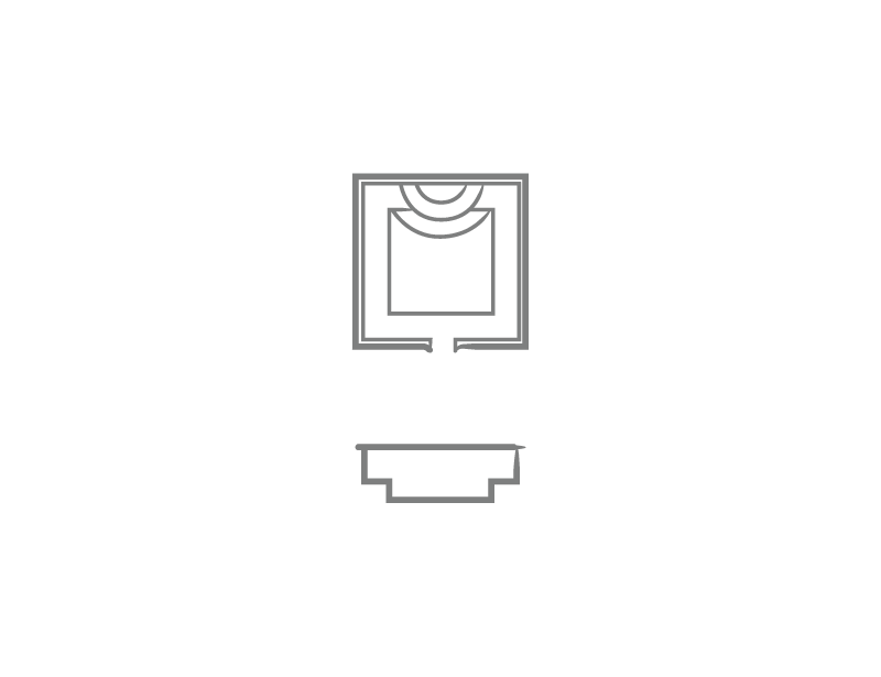 Square Spa with spillover fiberglass shell overhead and profile drawing