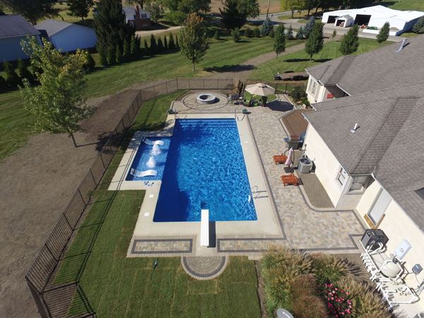 Vinyl liner inground pool with paver deck, installed 2018