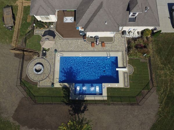 Vinyl liner inground pool with paver deck, installed 2018
