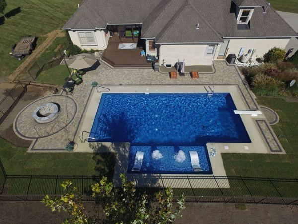 Vinyl liner inground pool with paver deck, installed 2018
