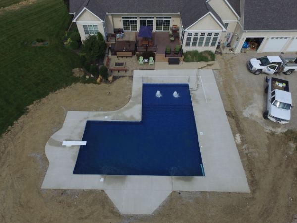 Rectangle vinyl liner inground pool with diving board, installed 2019